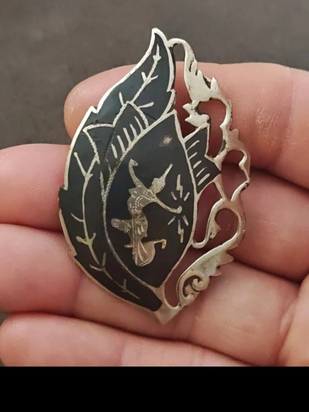 1950s Rare Sterling Silver Siamese Niello Brooch